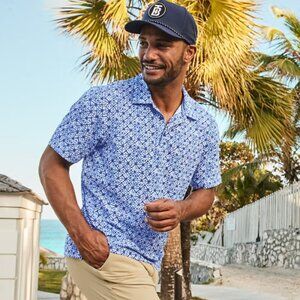 🌴 NWOT - Tommy Bahama Bahama Coast Tropical Tiles IslandZone® Silk Polo - M